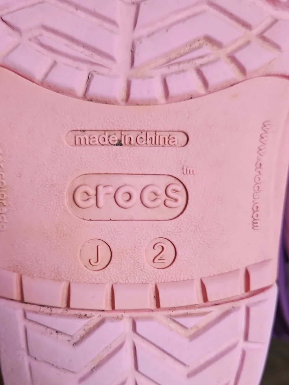 CROCS Pink Clog Sandals with Purple Heel Strap Rainbow and butterfly design